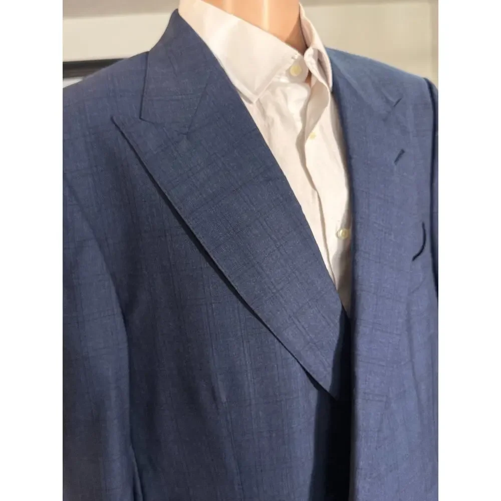 Tom Ford Blue Plaid Blazer 58C EU) 48S US Men's Peak Lapel Windsor Wool